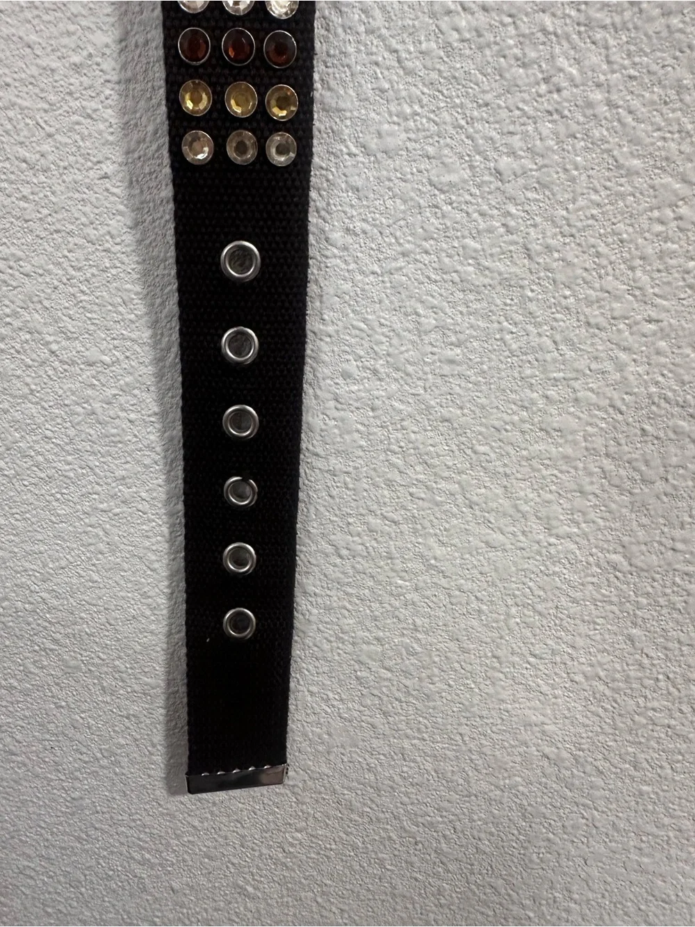 Studded Brown Canvas Belt with Amber and Clear Gems